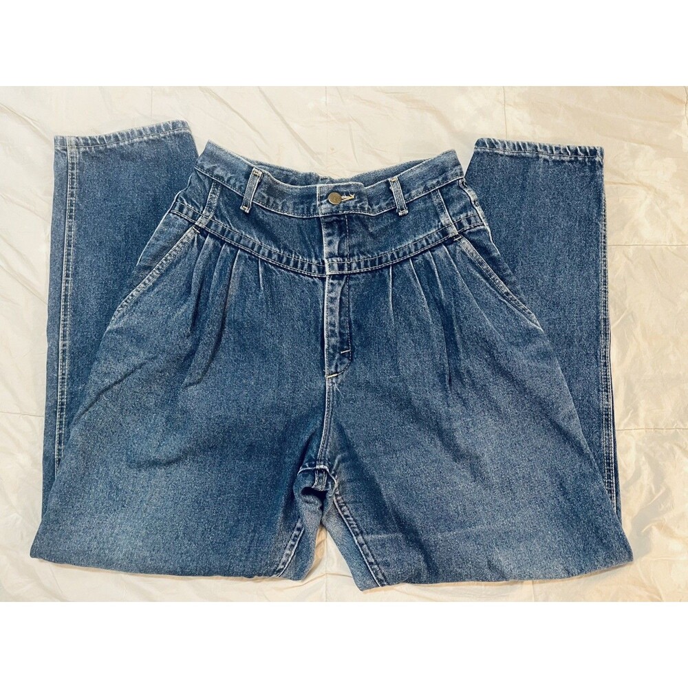 Vintage High Waist Jeans LEE Womens 14M Waist 27" Pleated Yoke 80s Made In USA